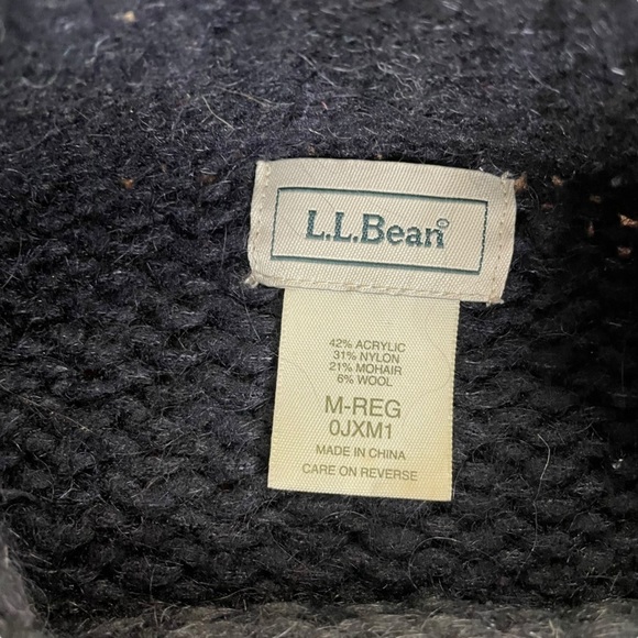 LL Bean Mohair/Wool Black/Gray Cable Knit Sweater Sz M - Picture 3 of 6